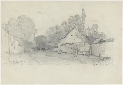 Gezicht op een straatje met een kar in Barbizon