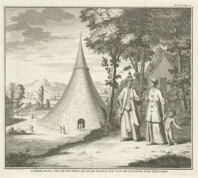 Gezicht op een tempel te Pegu