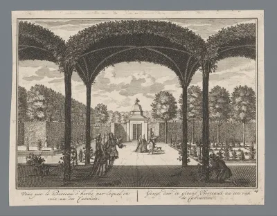 Gezicht op een theehuis in de tuin van Slot Zeist