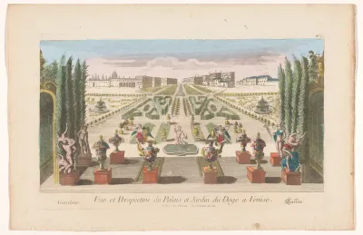 Gezicht op een tuin en een paleis van de doge van Venetië