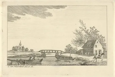 Gezicht op een vaart met trekschuit
