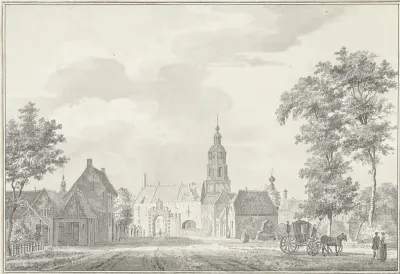 Gezicht op een van de stadspoorten van Buren