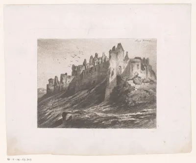 Gezicht op een vervallen kasteel