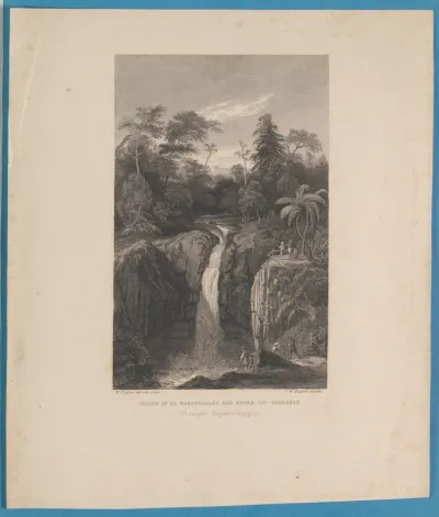 Gezicht op een waterval in Preanger op Java