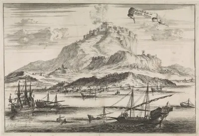 Gezicht op eiland en Kasteel Tenos