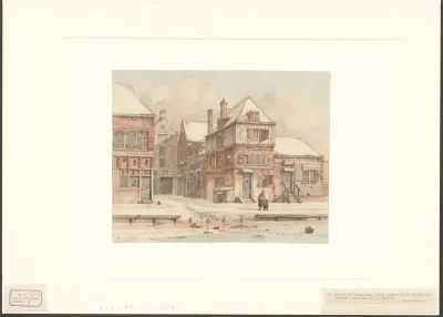 Gezicht op enkele huizen aan de Passeerdersgracht in de winter