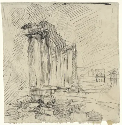 Gezicht op enkele zuilen op het Forum Romanum