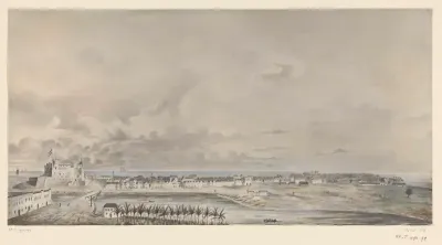 Gezicht op Fort Elmina aan de kust van Ghana