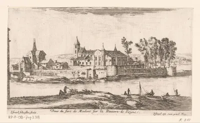 Gezicht op fort Meulan aan de Seine