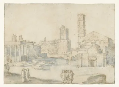 Gezicht op Forum Romanum met de tempel van Antonius en Faustina
