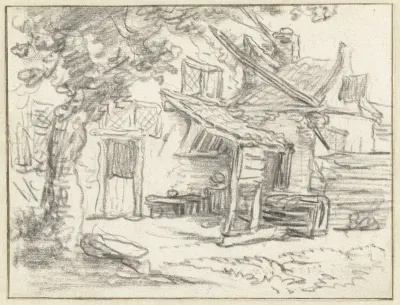 Gezicht op gedeelte van een huis met uitbouw