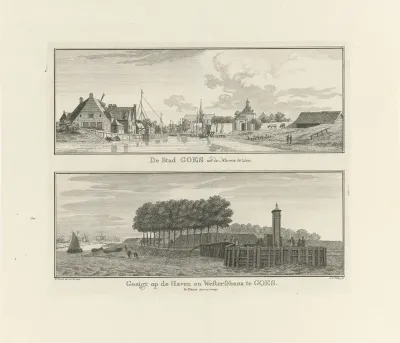Gezicht op Goes, 1743 / Gezicht op de haven en Westerschans te Goes, 1743