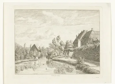 Gezicht op gracht en buitenmuren van kasteel