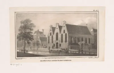 Gezicht op gracht en Prinsekerk in Rotterdam