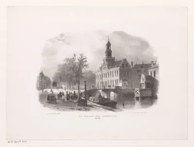 Gezicht op gracht en weeshuis in Den Haag