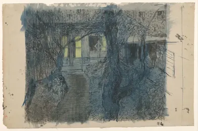 Gezicht op het atelier in de tuin van Herbert Fiedler aan de Maarten Jansz. Kosterstraat in Amsterdam