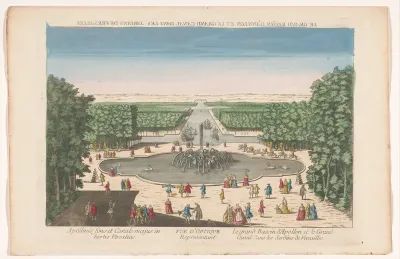 Gezicht op het Bassin d'Apollon en het Grand Canal in de Tuin van Versailles