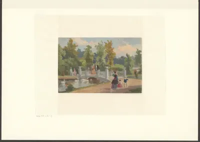 Gezicht op het bruggetje over de Pelikanenvijver in Artis