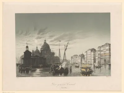 Gezicht op het Canal Grande en de Basiliek van Maria della Salute in maanlicht