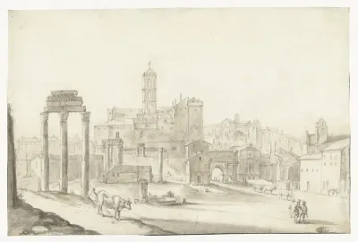 Gezicht op het Capitool te Rome, gezien vanuit het oosten