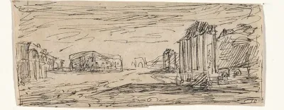 Gezicht op het Coloseum, met op de voorgrond het Forum Romanum