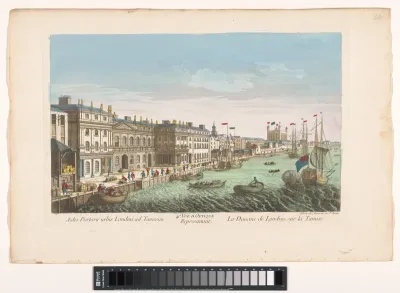 Gezicht op het Custom House aan de rivier de Theems te Londen