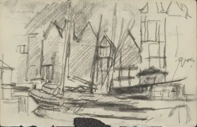 Gezicht op het Damrak te Amsterdam, gezien naar de achterzijde van de panden in de Warmoesstraat