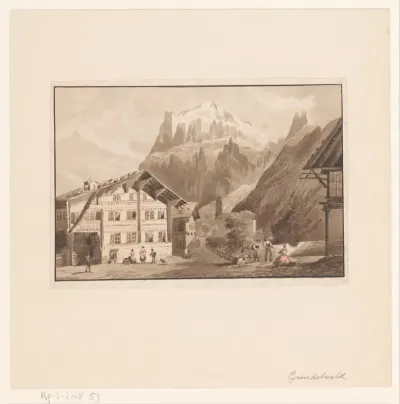 Gezicht op het dorp Grindelwald met in de verte een gletsjer