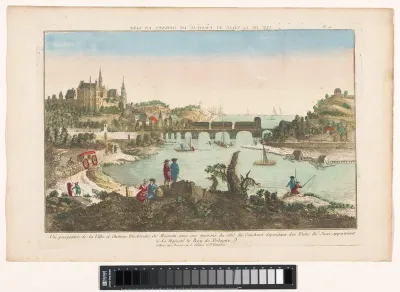 Gezicht op het dorp Meissen en het kasteel Albrechtsburg