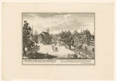 Gezicht op het eiland en de manege in Neurenberg