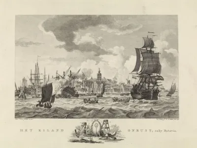 Gezicht op het eiland Onrust bij Batavia