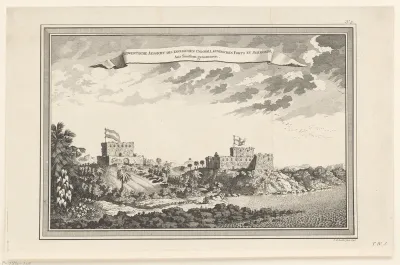 Gezicht op het Engelse fort en het Fort Oranje in Sekondi vanuit het Zuidwesten