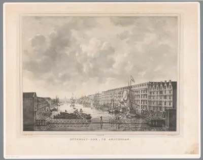 Gezicht op het Entrepotdok in Amsterdam richting het westen