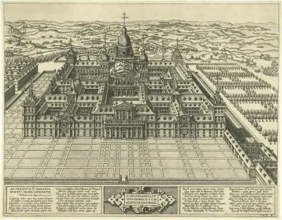 Gezicht op het Escorial in vogelvluchtperspectief
