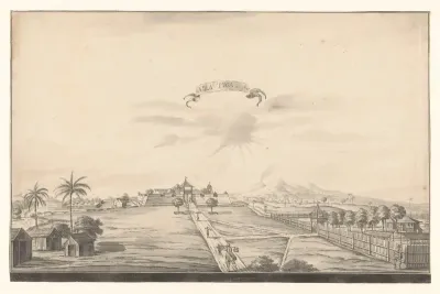 Gezicht op het fort van Salatiga