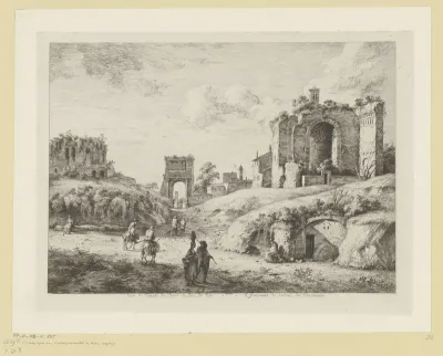 Gezicht op het Forum Romanum met de Boog van Titus en de Tempel van Venus en Roma