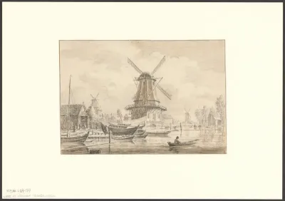 Gezicht op het Funen en bolwerk Zeeburg met molen De Zon