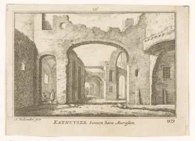 Gezicht op het geruïneerde interieur van het kartuizerklooster bij Delft, 1573