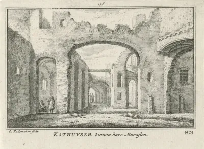 Gezicht op het geruïneerde interieur van het kartuizerklooster bij Delft, 1573