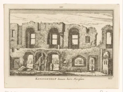 Gezicht op het geruïneerde interieur van het klooster Koningsveld, 1573
