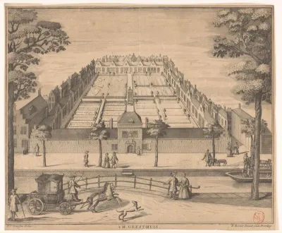 Gezicht op het Heilige Geesthofje te Den Haag