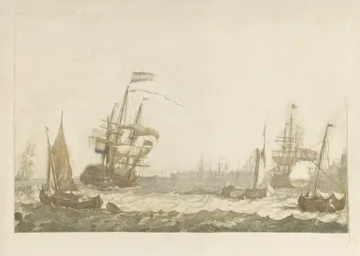 Gezicht op het het IJ met het Oost-Indisch Zeemagazijn en de Oosterkerk