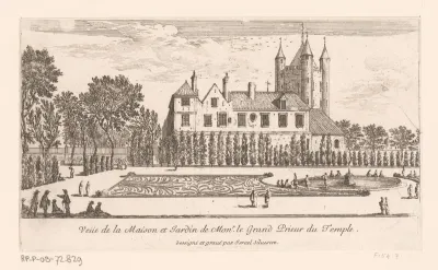 Gezicht op het huis en de tuin van de prior van de tempeliers