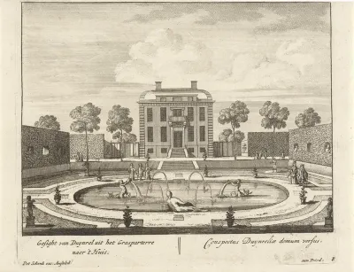 Gezicht op het huis van buitenplaats Duinrell, gezien vanuit de tuin