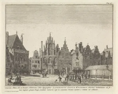 Gezicht op het huis van Laurens Jansz. Coster op de Grote Markt te Haarlem