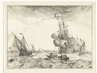 Gezicht op het IJ met roeiboot