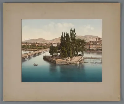 Gezicht op het Île Rousseau te Genève