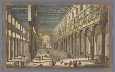 Gezicht op het interieur van de kerk Sint-Paulus buiten de Muren te Rome
