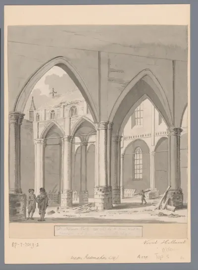 Gezicht op het interieur van de Nieuwe Kerk te Amsterdam na de brand in 1645