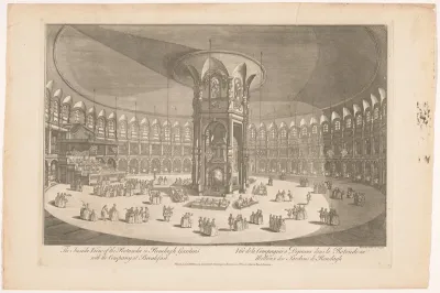 Gezicht op het interieur van de Rotunda in Ranelagh Gardens te Londen met een gezelschap aan een maaltijd